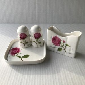 Rose S & P Shakers,Napkin Holder & Tray By Hanjun Ceramics Tabletop Coll…